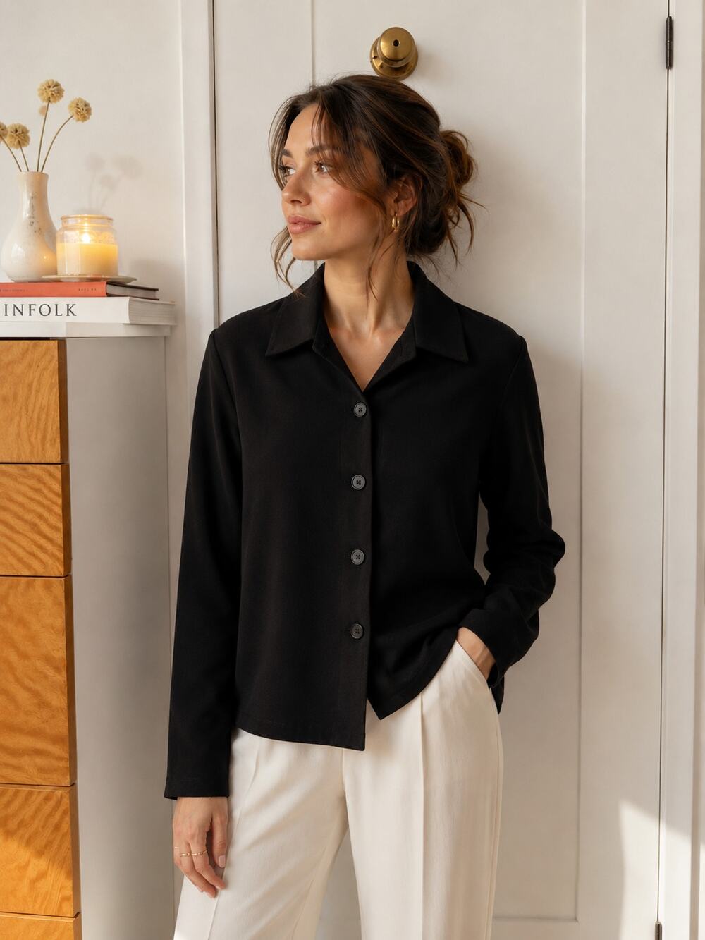 Vintage Joanne Black Stretch Button Front Jacket | Minimalist Career Layer ✨